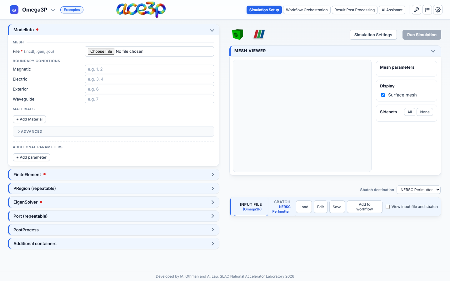 First launch: the Simulation Setup view